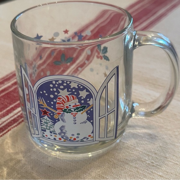 Vintage EPOCH Mr. Snowman Glass Glassware Coffee Tea Mug Bright Holiday USA - Picture 2 of 10